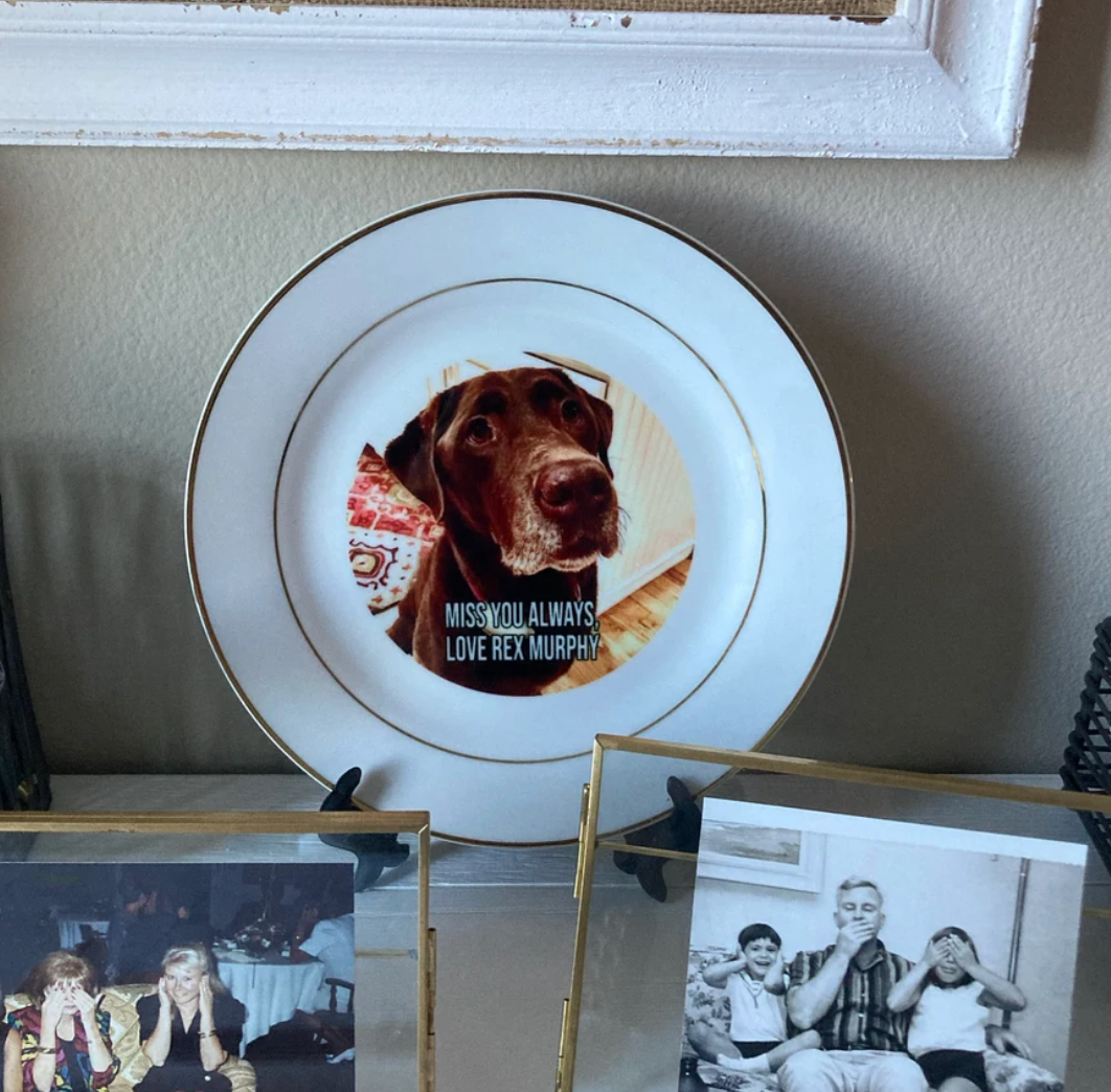 Customized Gold Trim Ceramic Plate, Personalized Plate, Custom Photo on Plate, 8" or 10" Size - STAND IS INCLUDED