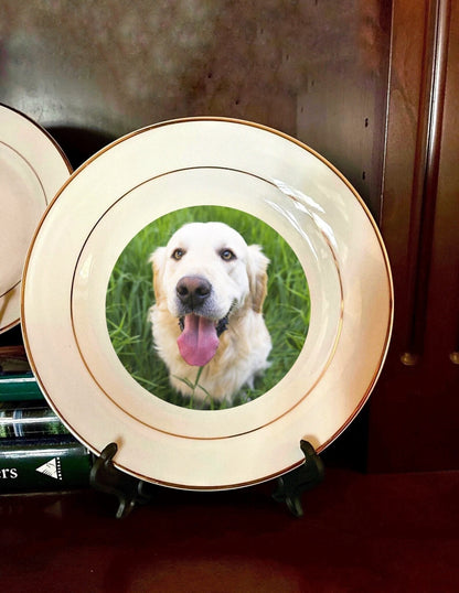 Customized Gold Trim Ceramic Plate, Personalized Plate, Custom Photo on Plate, 8" or 10" Size - STAND IS INCLUDED